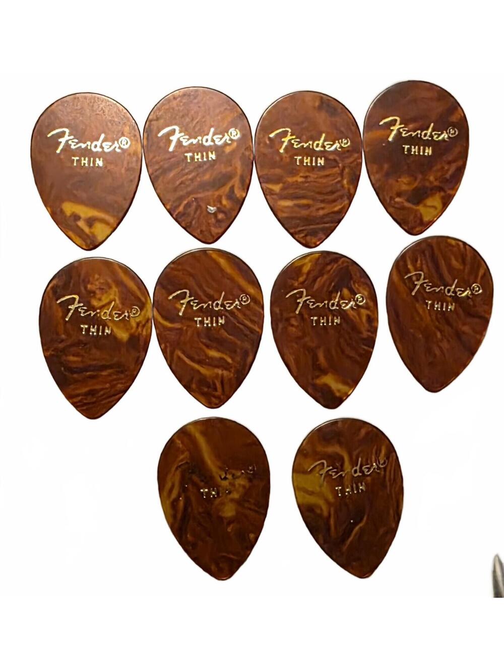 Set of 10 Fender Thin Guitar Picks Brown Tortoise Shell Style